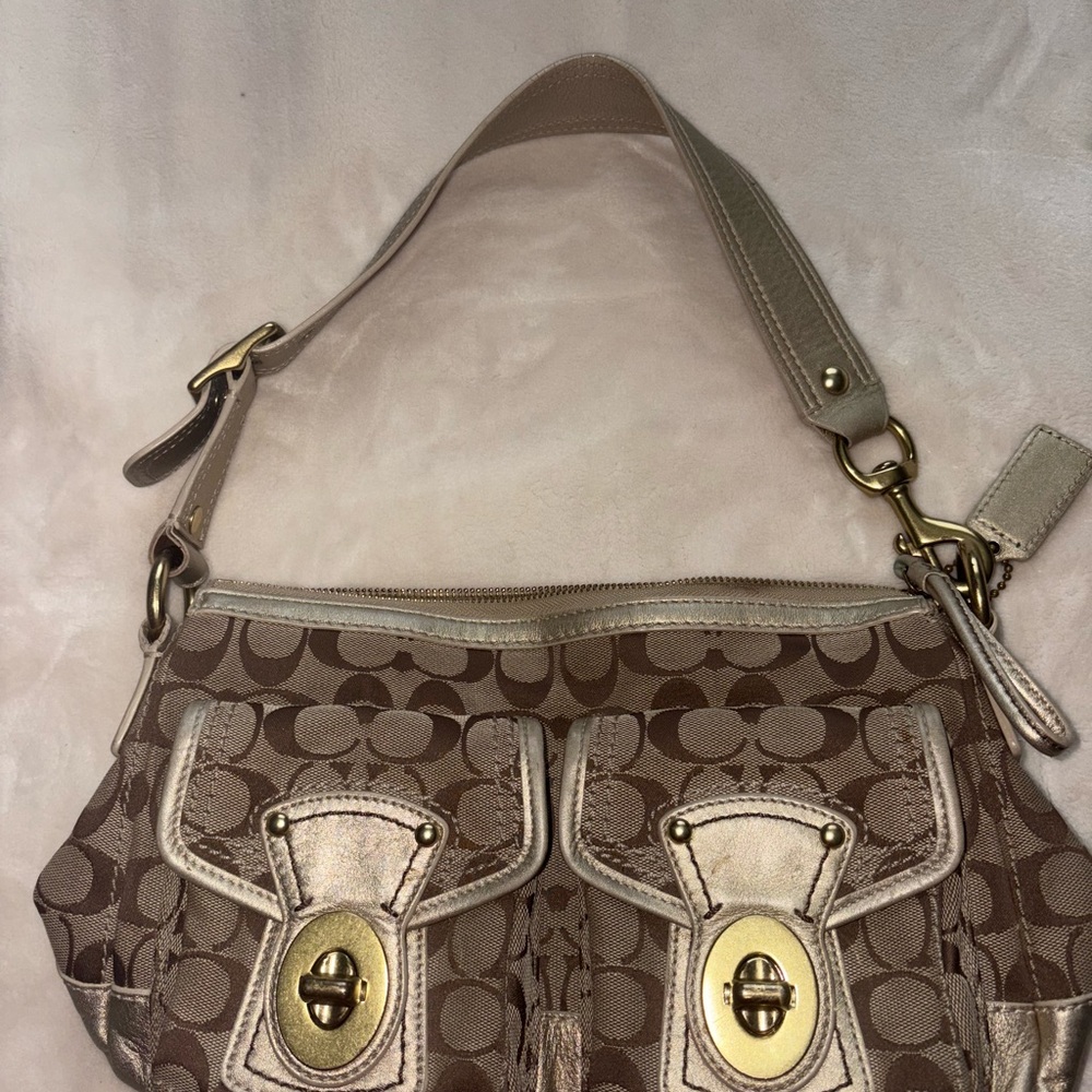 Coach Brown and Tan Signature legacy Shoulder Bag